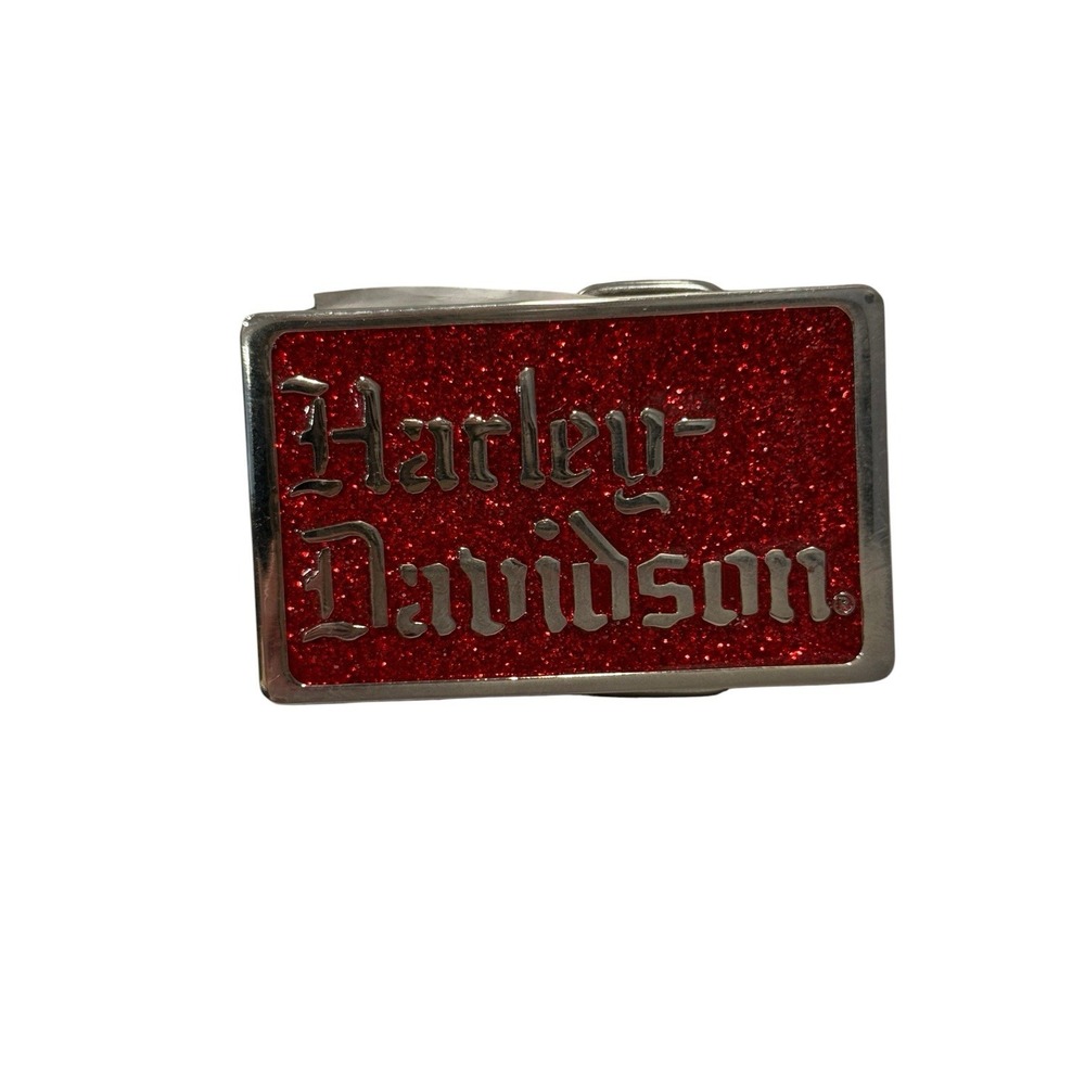 Harley Davidson Belt Buckle Silver Red Sparkly